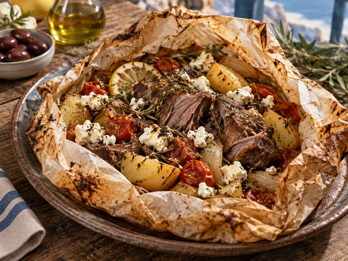 Agneau grec rôti en papillote